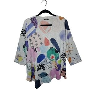 Et Lois Womens Sz Medium Abstract Art to Wear Tunic Top Soft Knit Made In USA